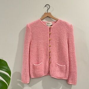 VINTAGE TANNER PINK CARDIGAN SWEATER BOUCLE GOLD BUTTONS GRANNY CORE  SIZE M